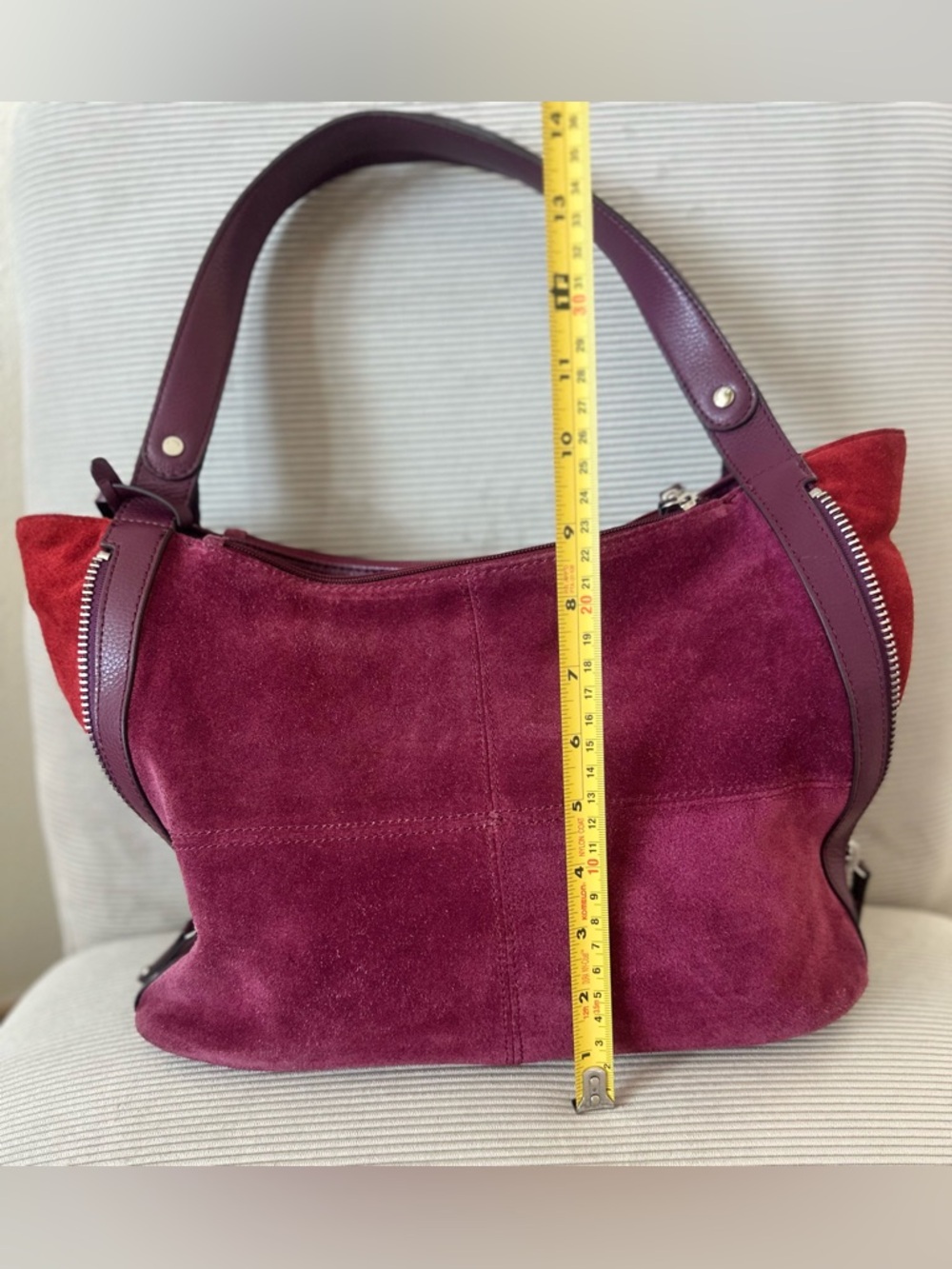 Tignanello Expandable Suede Shoulder Bag “rich burgundy” color - Picture 6 of 12